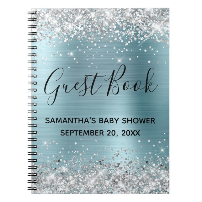 Silver Glitzer Blue Foil Baby Showbook Notizblock (Vorderseite)