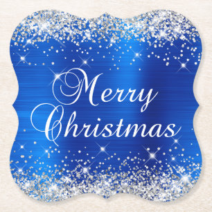 Silver Glitzer Blue Foil Frohe Weihnachten Untersetzer