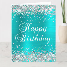 Silver Glitzer Blue Turquoise Big Happy Geburtstag Karte