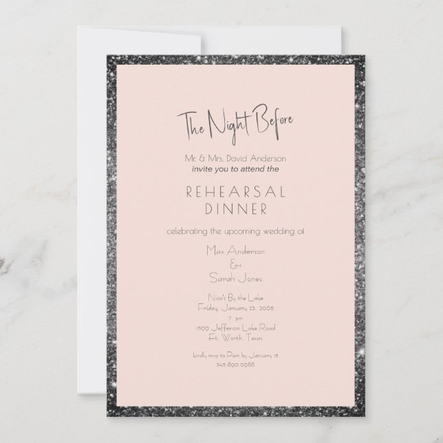 Silver Glitzer Blush dazzised the Night Before II Einladung (Vorderseite)