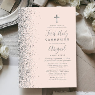 Silver Glitzer Blush Pink Erste Heilige Kommune Einladung