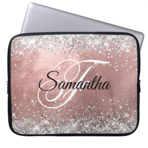 Silver Glitzer Blush Rose Gold Ombre Foil Monogram Laptopschutzhülle