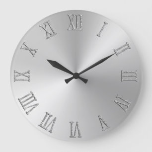 Silver Glitzer Bold Roman Numerals Radial Ombre Große Wanduhr
