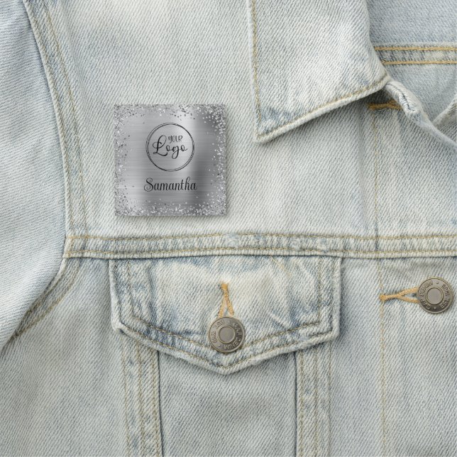 Silver Glitzer Border and Foil Logo Namensschild (Beispiel)