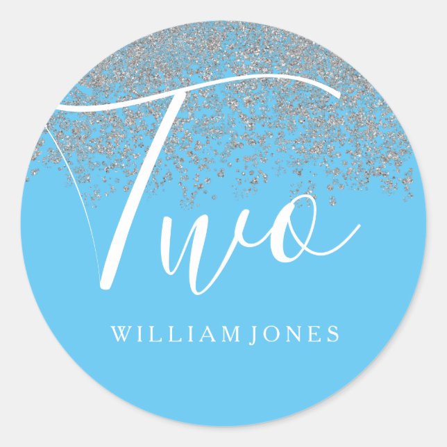 Silver Glitzer Boys Blue 2. Party Runder Aufkleber (Vorderseite)
