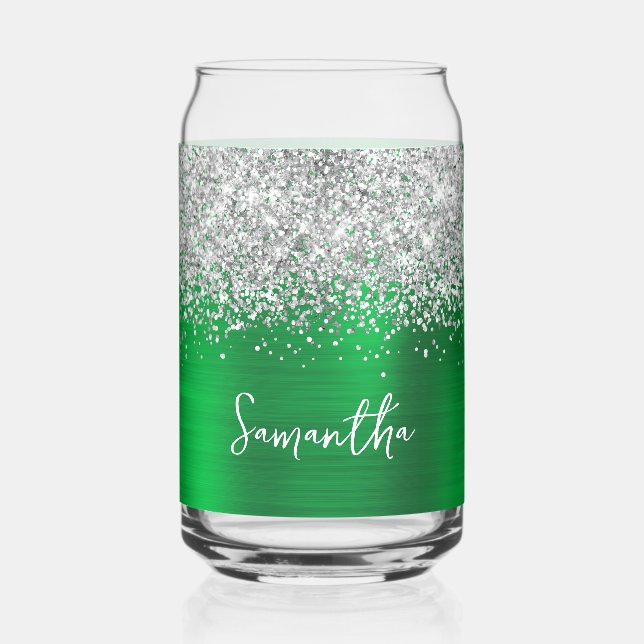 Silver Glitzer Bright Green Glam Name Dosenglas (Vorderseite)