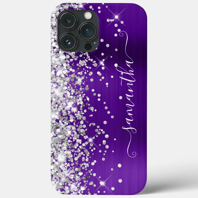 Silver Glitzer Bright Lila Girly Signature Case-Mate iPhone Hülle (Rückseite)