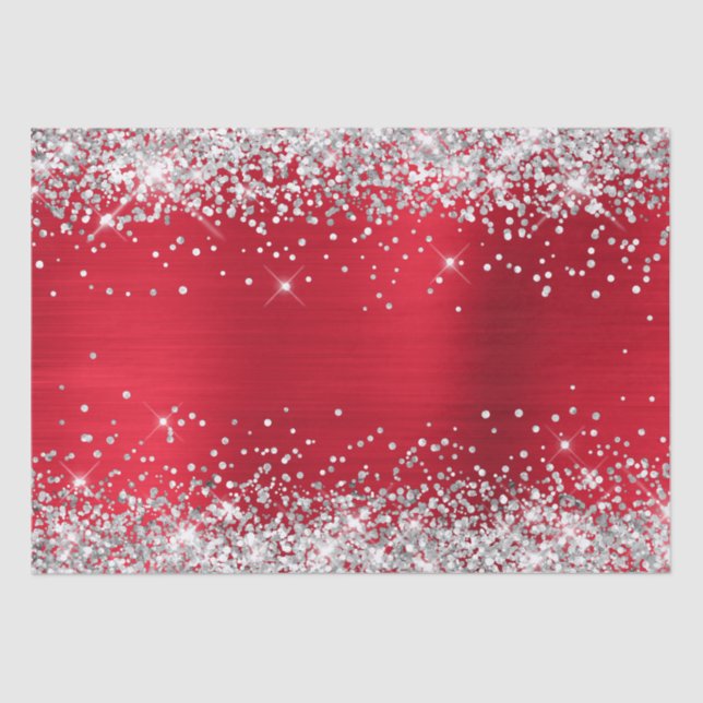 Silver Glitzer Bright Red Ombre Foil Seidenpapier (Vorderseite)
