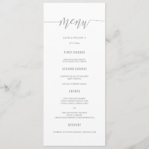 Silver Glitzer Calligraphy Wedding Menu Cards Menükarte