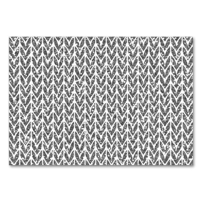 Silver Glitzer Chevrons Strick Muster drucken Tischnummer (Vorderseite)
