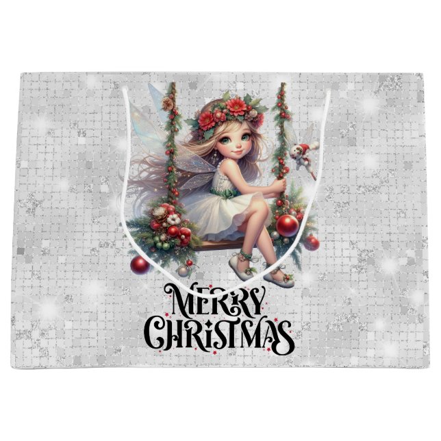 Silver Glitzer Christmas Fairy Große Geschenktüte (Vorderseite)