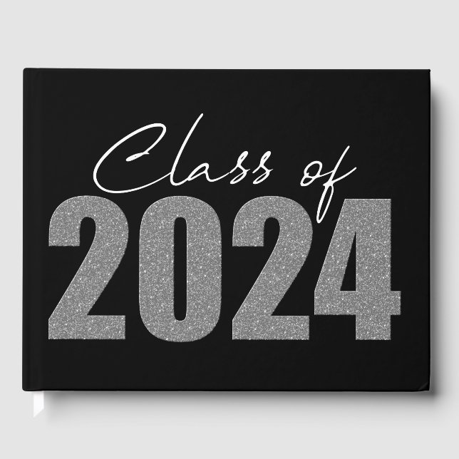 Silver Glitzer Class of 2024 Gästebuch (Vorderseite)