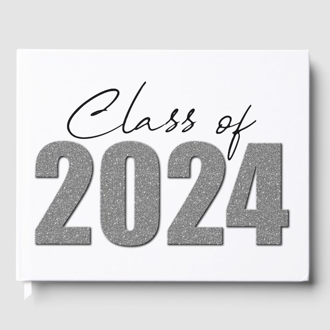 Silver Glitzer Class of 2024 Gästebuch (Vorderseite)