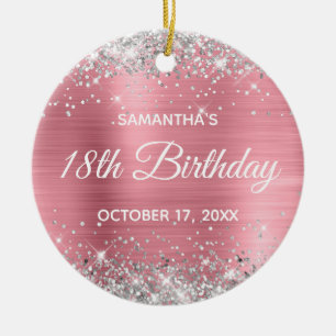 Silver Glitzer Classic Pink Foil 18. Geburtstag Keramik Ornament