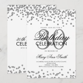 Silver Glitzer Confetti 30. Geburtstag Weiß Einladung