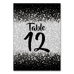 Silver Glitzer Confetti auf Black Tischnummer