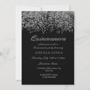 Silver Glitzer Confetti Black Quinceanera Einladun Einladung