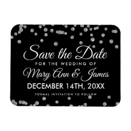 Silver Glitzer Confetti Black Wedding Rett Date Magnet