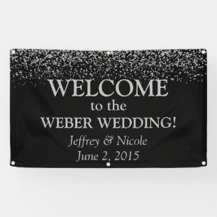 Silver Glitzer Confetti Custom Wedding Banner