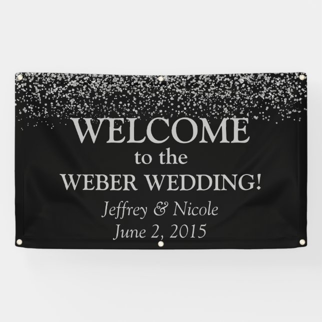 Silver Glitzer Confetti Custom Wedding Banner (Horizontal)