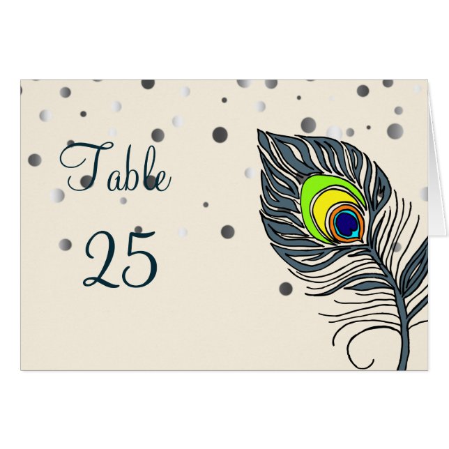 Silver Glitzer Confetti Peacock Feathers Number (Vorderseite (Horizontal))