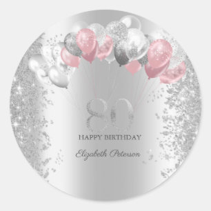 Silver Glitzer Confetti Pink Silver Balloons 80. Runder Aufkleber