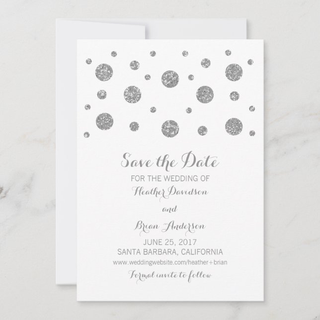 Silver Glitzer Confetti Save the Date einladen (Vorderseite)