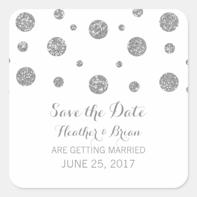 Silver Glitzer Confetti Save the Date Stickers (Vorderseite)