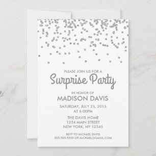 Silver Glitzer Confetti Überraschung Geburtstagspa Einladung