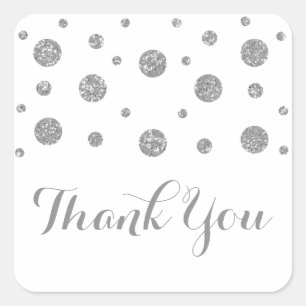 Silver Glitzer Confetti Wedding Danke Stickers