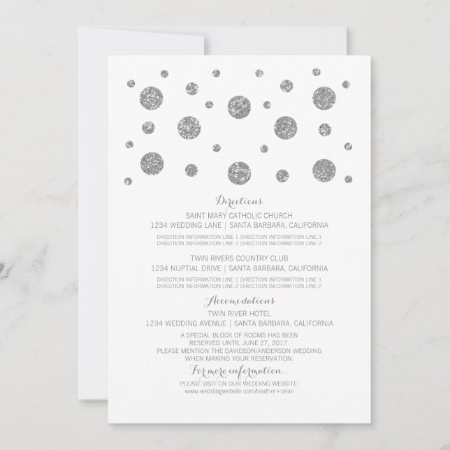Silver Glitzer Confetti Wedding Information Card Einladung (Vorderseite)