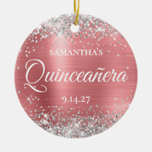 Silver Glitzer Coral Glam Quinceañera Foto Keramik Ornament