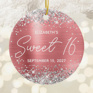 Silver Glitzer Coral Moderne Extravagant Sweet 16 Keramik Ornament