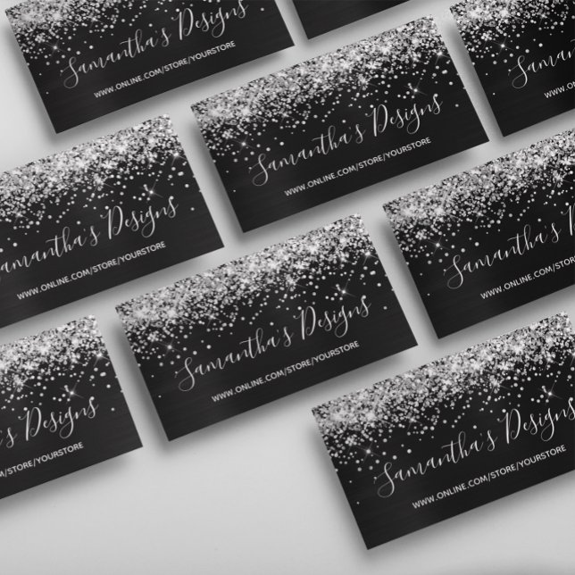 Silver Glitzer Dark Gray Black Foil Online Store Visitenkarte (Silver Glitter Dark Grey Black Foil Online Store Business Card)