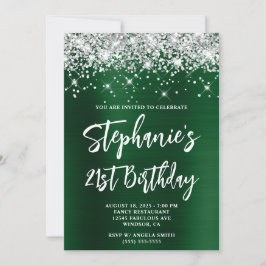 Silver Glitzer Dark Green Foil Bold 21. Geburtstag Einladung