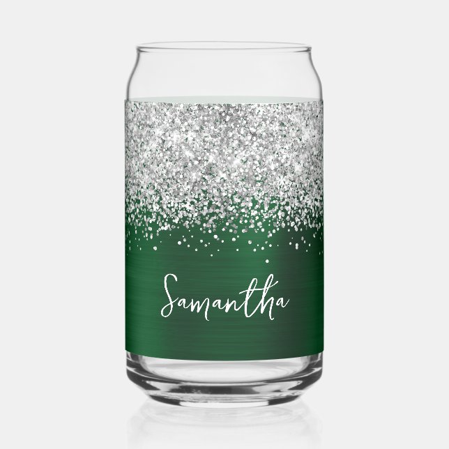 Silver Glitzer Dark Green Glam Name Dosenglas (Vorderseite)