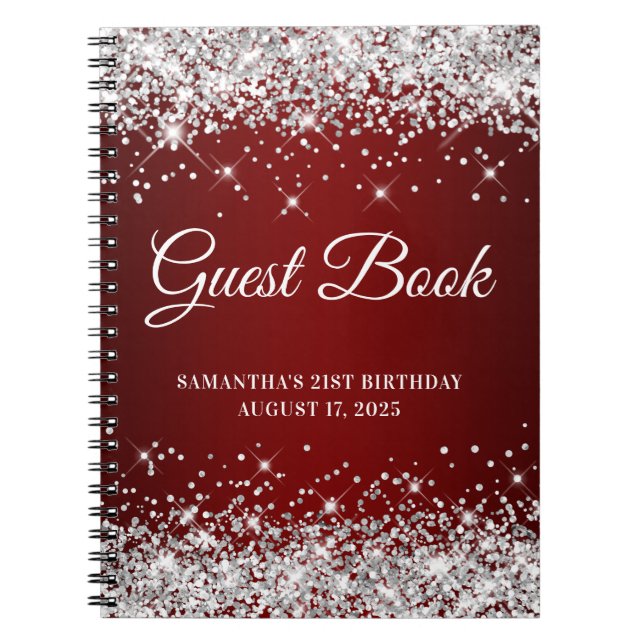 Silver Glitzer Dark Red 21. Geburtstag Gästebuch Notizblock (Vorderseite)