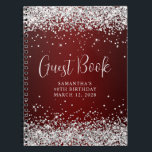 Silver Glitzer Dark Red Ombre 40th Birthday Guest Notizblock<br><div class="desc">Erstellen Sie Ihr eigenes Geburtstagsgeschenk Gästebuch dekoriert Cover leere Notizbuch für ihren besonderen Tag. Silber Glitzer mit dunkelrotem Maroon-Ober-Hintergrund. Die Imitate Glitzern und Glitzer sind digitale Grafiken, die wie ein Foto drucken. Passen Sie den Stil, die Größe oder die Farbe des "Gästebuches" an, um den kalligrafischen Schriftart anzupassen. Löschen Sie...</div>