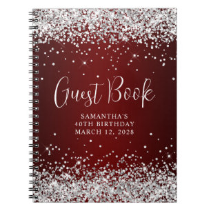 Silver Glitzer Dark Red Ombre 40th Birthday Guest Notizblock