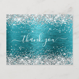 Silver Glitzer Dark Türkise Geburtstag Vielen Dank Postkarte