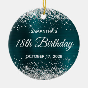 Silver Glitzer Dark Turquoise Foil 18. Geburtstag Keramik Ornament