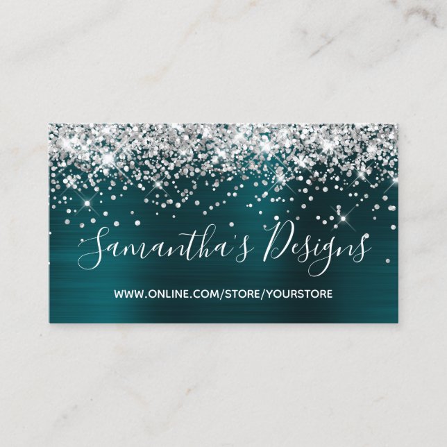 Silver Glitzer Dark Turquoise Foil Online Store Visitenkarte (Vorderseite)