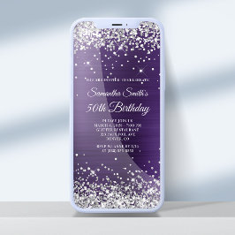 Silver Glitzer Dark Violet Lila 50. Geburtstag Einladung
