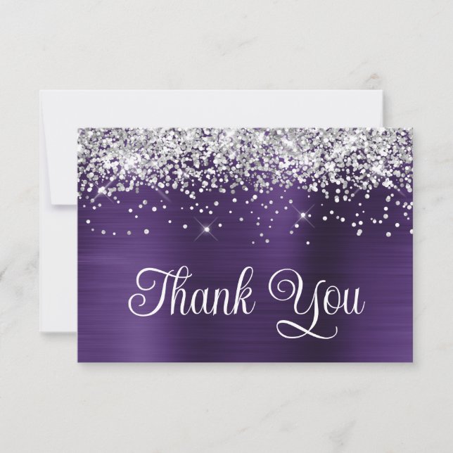 Silver Glitzer Dark Violet Lila 60. Geburtstag Dankeskarte (Vorderseite)