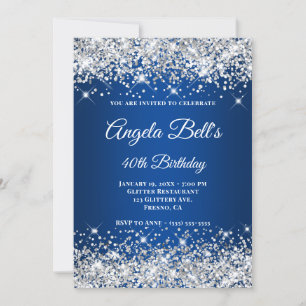 Silver Glitzer Deep Blue Ombre Extravagant Monogra Einladung