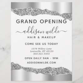Silver Glitzer Diamond Glam Business Grand Opening Flyer