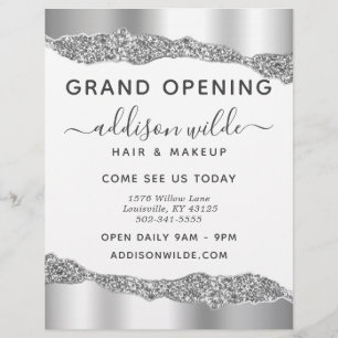 Silver Glitzer Diamond Glam Business Grand Opening Flyer