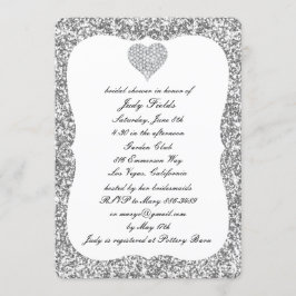 Silver Glitzer Diamond Heart Brautparty laden Einladung