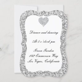 Silver Glitzer Diamond Heart Empfang Card Einladung
