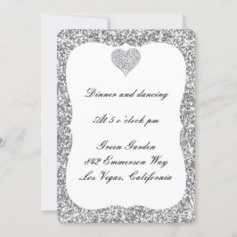 Silver Glitzer Diamond Heart Empfang Card Einladung